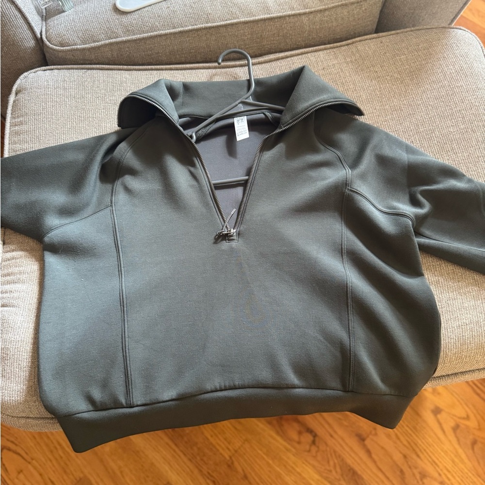 SPANX Olive Green half Zip Up Air Essentials Top